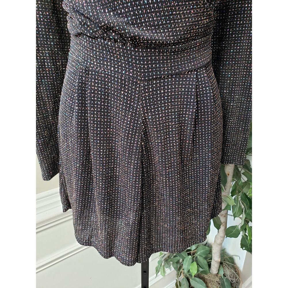Dorothy Perkins Romper Womens Size 10 Black Glitter Long Sleeve Wrap V Neck - Picture 9 of 12